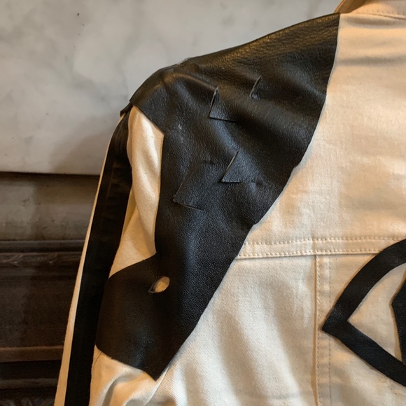 Kensie grey denim jacket handmade + real leather S - Picture 8 of 8